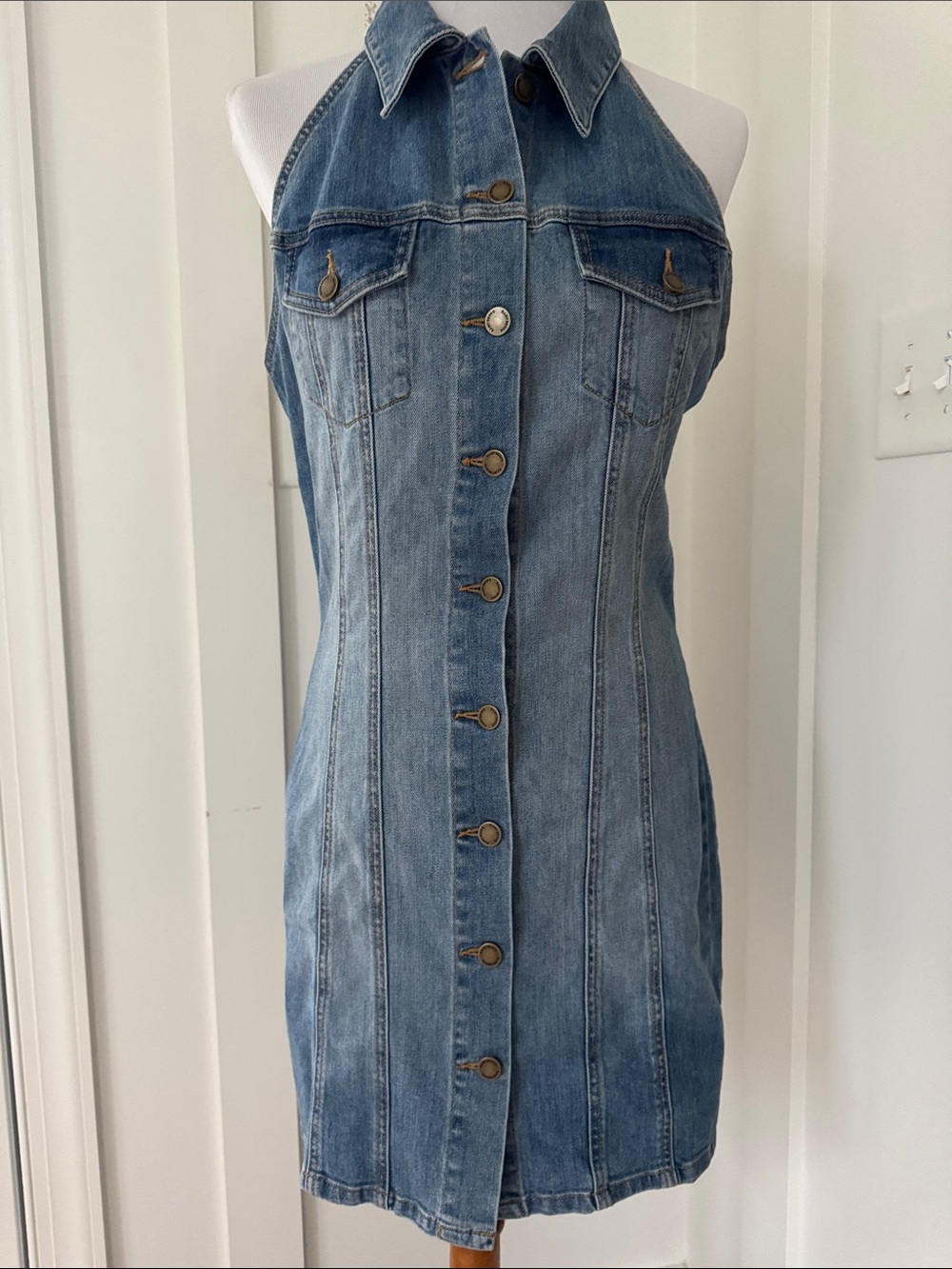 Tuckernuck Ramy Brook Susanna Denim Halter Minidress Size 29 - Picture 2 of 11